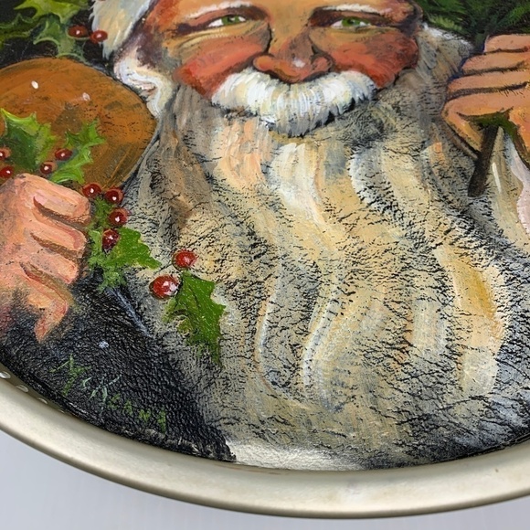 Christmas Serving Tray Vintage Painted Santa Claus Hand Painted Holiday … - Picture 3 of 8
